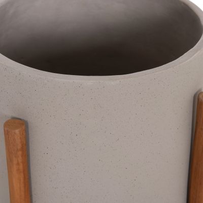INDOOR POT RENTIL HM4684.03S FIBER CEMENT IN GREY COLOR--TEAK BASE Φ27x56Hcm