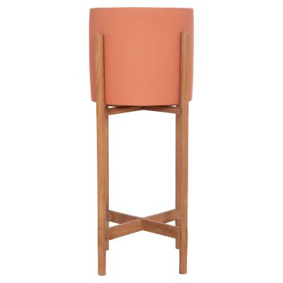 INDOOR POT RENTIL HM4684.08S FIBER CEMENT IN TERRACOTTA COLOR--TEAK BASE Φ27x56Hcm