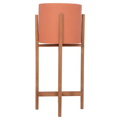 INDOOR POT RENTIL HM4684.08S FIBER CEMENT IN TERRACOTTA COLOR--TEAK BASE Φ27x56Hcm