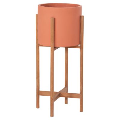 INDOOR POT RENTIL HM4684.08S FIBER CEMENT IN TERRACOTTA COLOR--TEAK BASE Φ27x56Hcm