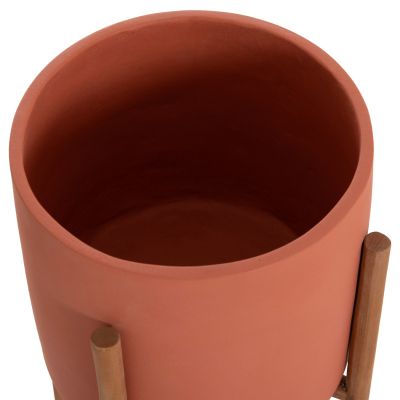 INDOOR POT RENTIL HM4684.08S FIBER CEMENT IN TERRACOTTA COLOR--TEAK BASE Φ27x56Hcm