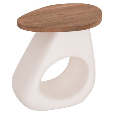 SIDE TABLE AIDA HM4692.02 FIBER CEMENT IN WHITE--TEAK WOOD TOP 47x60x59Hcm.