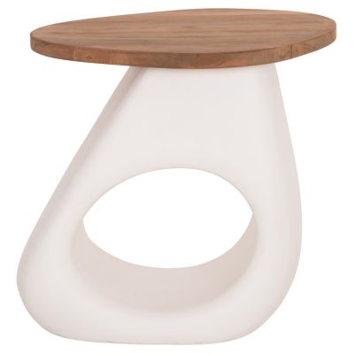 SIDE TABLE AIDA HM4692.02 FIBER CEMENT IN WHITE--TEAK WOOD TOP 47x60x59Hcm.