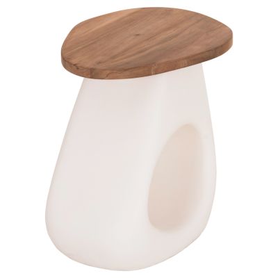 SIDE TABLE AIDA HM4692.02 FIBER CEMENT IN WHITE--TEAK WOOD TOP 47x60x59Hcm.