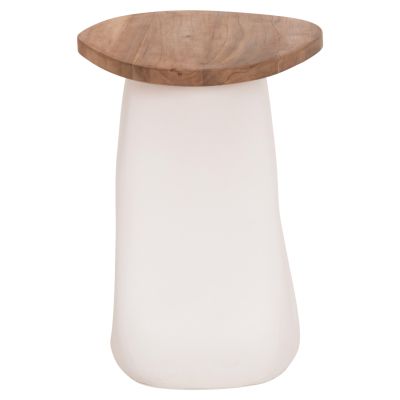 SIDE TABLE AIDA HM4692.02 FIBER CEMENT IN WHITE--TEAK WOOD TOP 47x60x59Hcm.