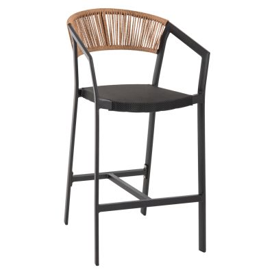 BAR STOOL ALUMINUM BLACK HM5892.05 BLACK TEXTLINE&BEIGE RATTAN 56x58x105Hcm.