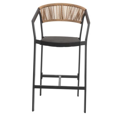 BAR STOOL ALUMINUM BLACK HM5892.05 BLACK TEXTLINE&BEIGE RATTAN 56x58x105Hcm.