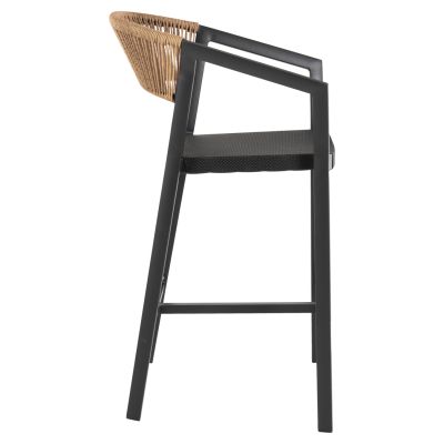 BAR STOOL ALUMINUM BLACK HM5892.05 BLACK TEXTLINE&BEIGE RATTAN 56x58x105Hcm.