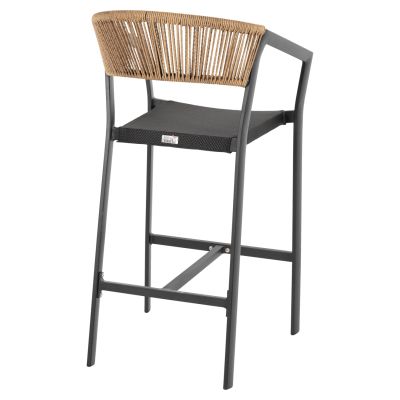 BAR STOOL ALUMINUM BLACK HM5892.05 BLACK TEXTLINE&BEIGE RATTAN 56x58x105Hcm.