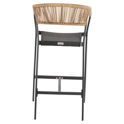 BAR STOOL ALUMINUM BLACK HM5892.05 BLACK TEXTLINE&BEIGE RATTAN 56x58x105Hcm.