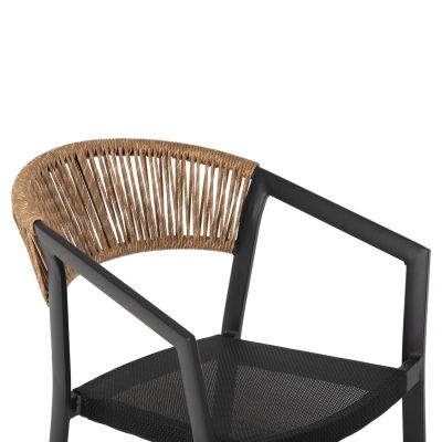 BAR STOOL ALUMINUM BLACK HM5892.05 BLACK TEXTLINE&BEIGE RATTAN 56x58x105Hcm.