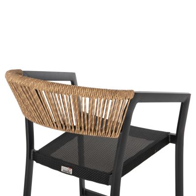 BAR STOOL ALUMINUM BLACK HM5892.05 BLACK TEXTLINE&BEIGE RATTAN 56x58x105Hcm.