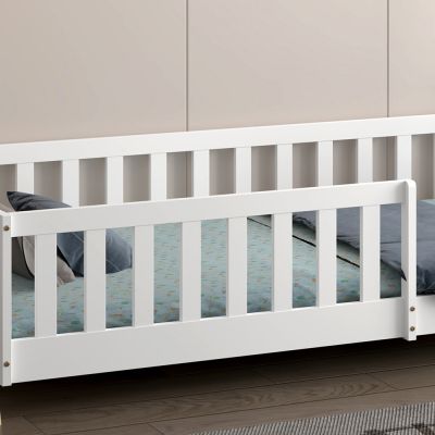 BED FOR KIDS WITH RAILING MUNK HM739.03 t.MONTESSORI-PINE WOOD IN NATURAL-WHITE FOR MATTRESS 190x90cm.