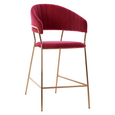 BAR STOOL MED.HEIGHT THEODORE HM8734.06 BURGUNDY RED VELVET--GOLDEN METAL FRAME 60x55x100Hcm.