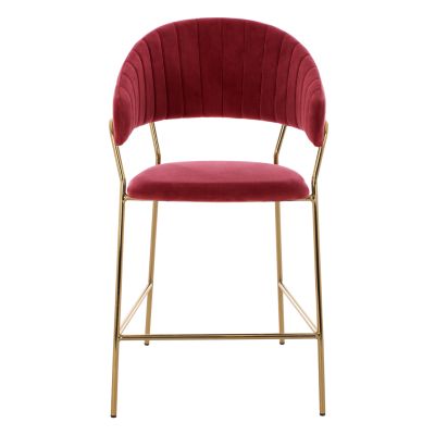 BAR STOOL MED.HEIGHT THEODORE HM8734.06 BURGUNDY RED VELVET--GOLDEN METAL FRAME 60x55x100Hcm.