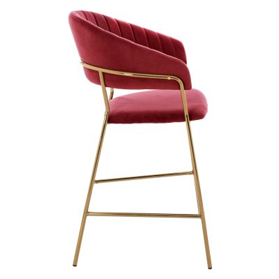 BAR STOOL MED.HEIGHT THEODORE HM8734.06 BURGUNDY RED VELVET--GOLDEN METAL FRAME 60x55x100Hcm.