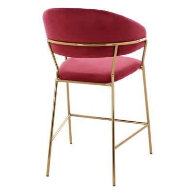 BAR STOOL MED.HEIGHT THEODORE HM8734.06 BURGUNDY RED VELVET--GOLDEN METAL FRAME 60x55x100Hcm.