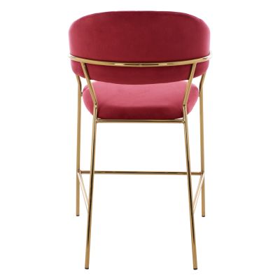 BAR STOOL MED.HEIGHT THEODORE HM8734.06 BURGUNDY RED VELVET--GOLDEN METAL FRAME 60x55x100Hcm.