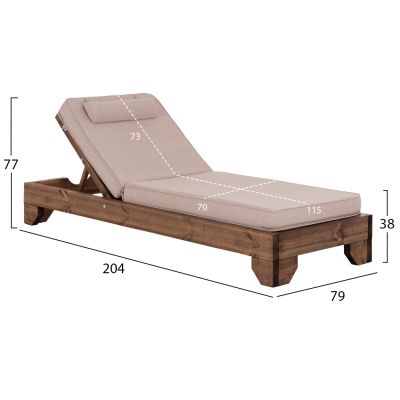 BEACH LOUNGER KORINOS HM10783.72 PINE WOOD IN WALNUT--OLEFIN CUSHION IN BEIGE 79x204x77Hcm.