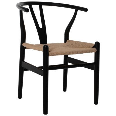 DINING CHAIR BRAVE HM8695.03 BEECH WOOD IN BLACK-BEIGE ROPE 48x55x73,5Hcm.