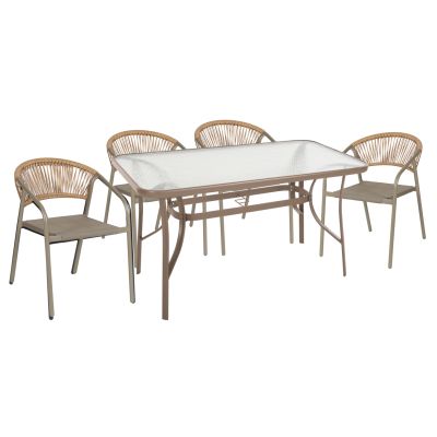 OUTDOOR DINING SET 5PCS BRUNO HM10727.04 METAL CHAIRS & TABLE 140x80cm CHAMPAGNE COLOR