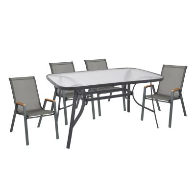 OUTDOOR DINING SET 5PCS BRUNO HM10729.01 METAL CHAIRS & TABLE 140x80cm GREY