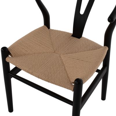 DINING CHAIR BRAVE HM8695.03 BEECH WOOD IN BLACK-BEIGE ROPE 48x55x73,5Hcm.