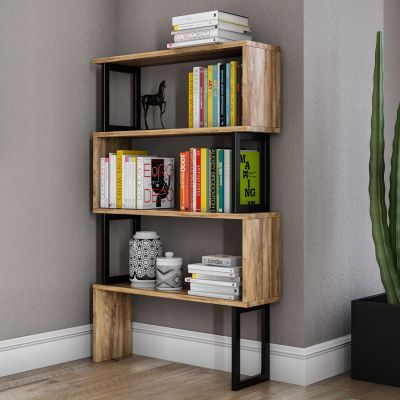 ЕТАЖЕР ЗА КНИЖА ОТ ОРЕХ С ЧЕРНА РАМКА HM8867.01 80x22x128см.