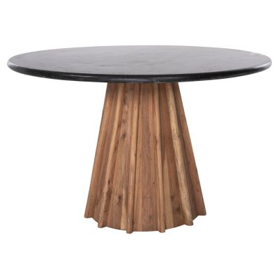 ТРАПЕЗНА МАСА КРЪГЛА DRAXX HM9687 АКАЦИЕВО ДЪРВО МАСИВ-ЧЕРЕН МРАМОР ПЛОТ Φ120x76Hcm.
