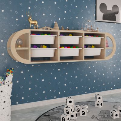 WALL CHEST OF DRAWERS KIKS HM18228.03 BIRCH WOOD & 6 WHITE P.E. DRAWERS 126x26x33Hcm.