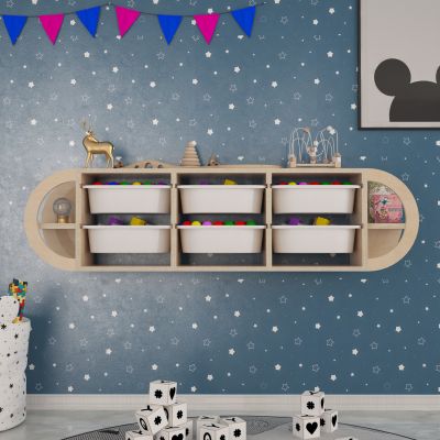 WALL CHEST OF DRAWERS KIKS HM18228.03 BIRCH WOOD & 6 WHITE P.E. DRAWERS 126x26x33Hcm.