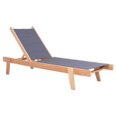 BEACH LOUNGER MILOS HM10650.02 BEECH WOOD IN NATURAL-GREY TEXTILENE CUSHION COVER 204x65x31,5-92,5Hcm.