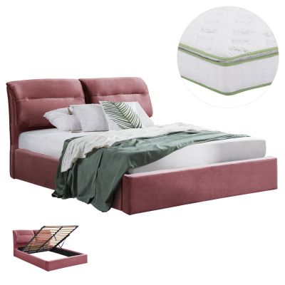 DOUBLE BED & MATTRESS KENDRA HM10830.02 DUSTY PINK VELVET WITH STORAGE SPACE--FOR 160x200cm
