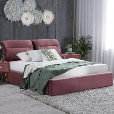 DOUBLE BED & MATTRESS KENDRA HM10830.02 DUSTY PINK VELVET WITH STORAGE SPACE--FOR 160x200cm