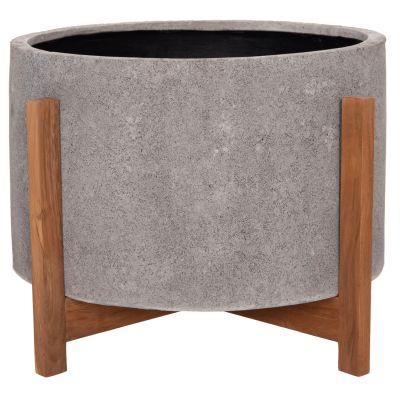 INDOOR POT HOFF HM4682.03L FIBER CEMENT IN GREY--TEAK BASE Φ50x35Hcm