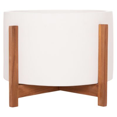 INDOOR POT HOFF HM4682.02L FIBER CEMENT IN WHITE COLOR--TEAK BASE Φ50x35Hcm