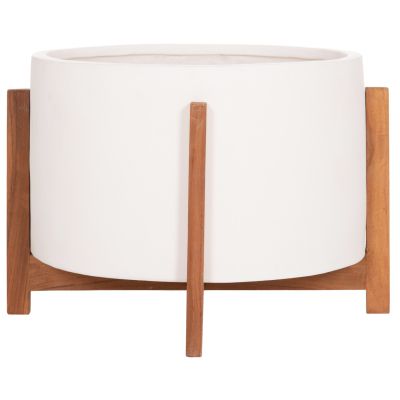 INDOOR POT HOFF HM4682.02L FIBER CEMENT IN WHITE COLOR--TEAK BASE Φ50x35Hcm