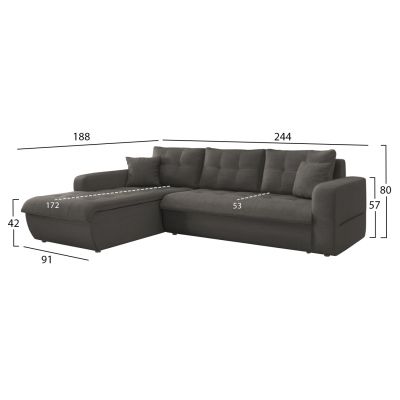 CORNER SOFABED LEFT KANSO HM3338.01L GREY FABRIC 244x188x80Hcm.
