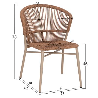 ALUMINUM DINING CHAIR LYNN HM6267.03 CAPPUCCINO FRAME-P.E. RATTAN IN NATURAL COLOR 57x62x78Hcm.