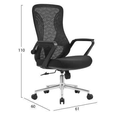 OFFICE CHAIR DECIFER HM1212.01 BLACK MESH FABRIC--CHROMED BASE 61x60x110Hcm.