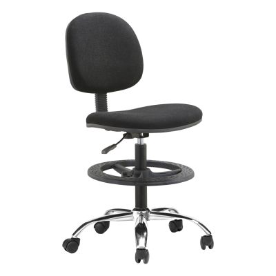 WORK STOOL WITH FOOTREST DROMEN HM1210.01 BLACK FABRIC - CHROMED BASE 47x53x99-123Hcm.