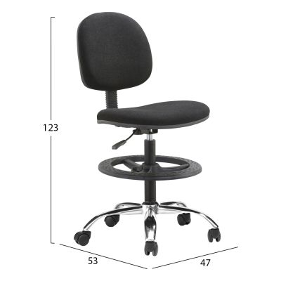 WORK STOOL WITH FOOTREST DROMEN HM1210.01 BLACK FABRIC - CHROMED BASE 47x53x99-123Hcm.