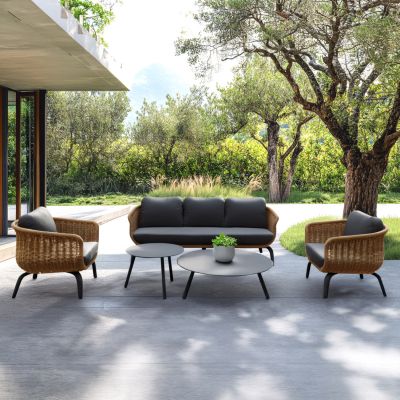 OUTDOOR LOUNGE SET 5PCS STERN HM6555.01 ALUMINUM & FABRIC IN GREY--TWIST WICKER IN NATURAL