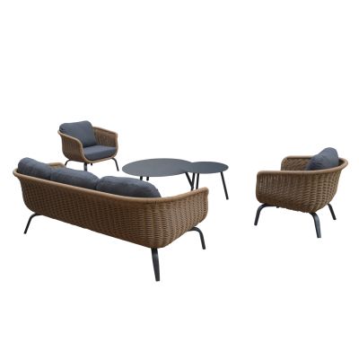 OUTDOOR LOUNGE SET 5PCS STERN HM6555.01 ALUMINUM & FABRIC IN GREY--TWIST WICKER IN NATURAL