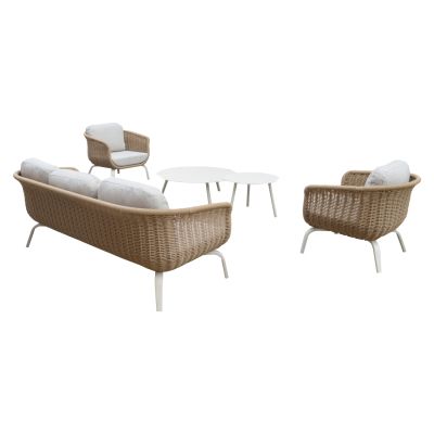 OUTDOOR LOUNGE SET 5PCS STERN HM6555.02 ALUMINUM & FABRIC IN LIGHT BEIGE--TWIST WICKER IN NATURAL