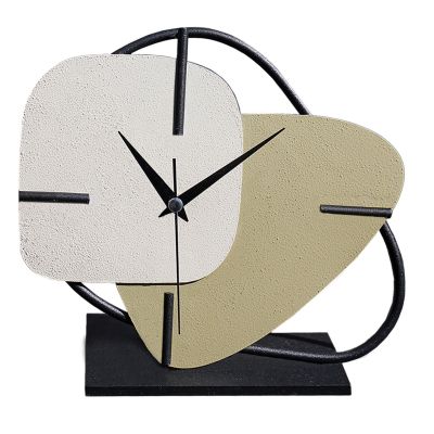 TABLE CLOCK HM4338 METAL IN ECRU-LIGHT GREEN-BLACK BASE 25X22H cm.