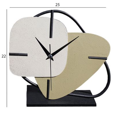 TABLE CLOCK HM4338 METAL IN ECRU-LIGHT GREEN-BLACK BASE 25X22H cm.