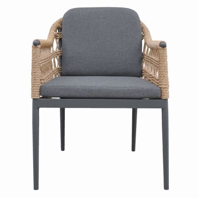 DINING CHAIR BOXER HM6556.01 ALUMINUM & CUSHIONS IN GREY--TWIST WICKER 61x59x78.5Hcm.