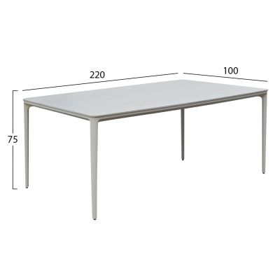 DINING TABLE STAD HM6558.02 BEIGE ALUMINUM FRAME--WHITE SINTERED STONE 220x100x75Hcm.