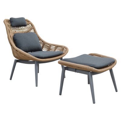 LOUNGE CHAIR WITH FOOTREST REMVAZZO HM6561.01 ALUMINUM IN GREY--WICKER 89x94x98Hcm.